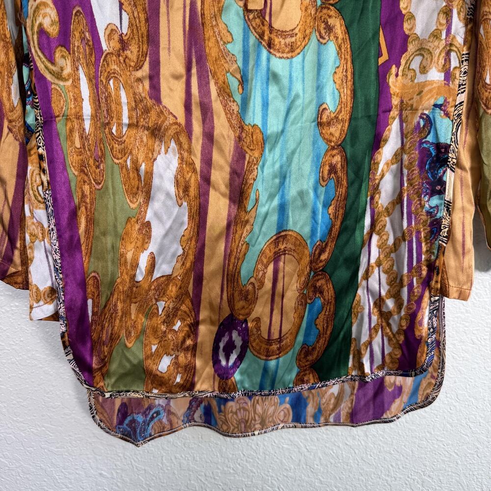 Alberto Makali Top Womens Large Silk Baroque Print Blouse Boho Artsy Chic Resort - Picture 5 of 12
